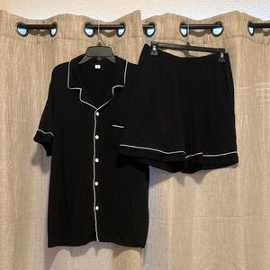 Men’s Black Pajama Set with White Trim